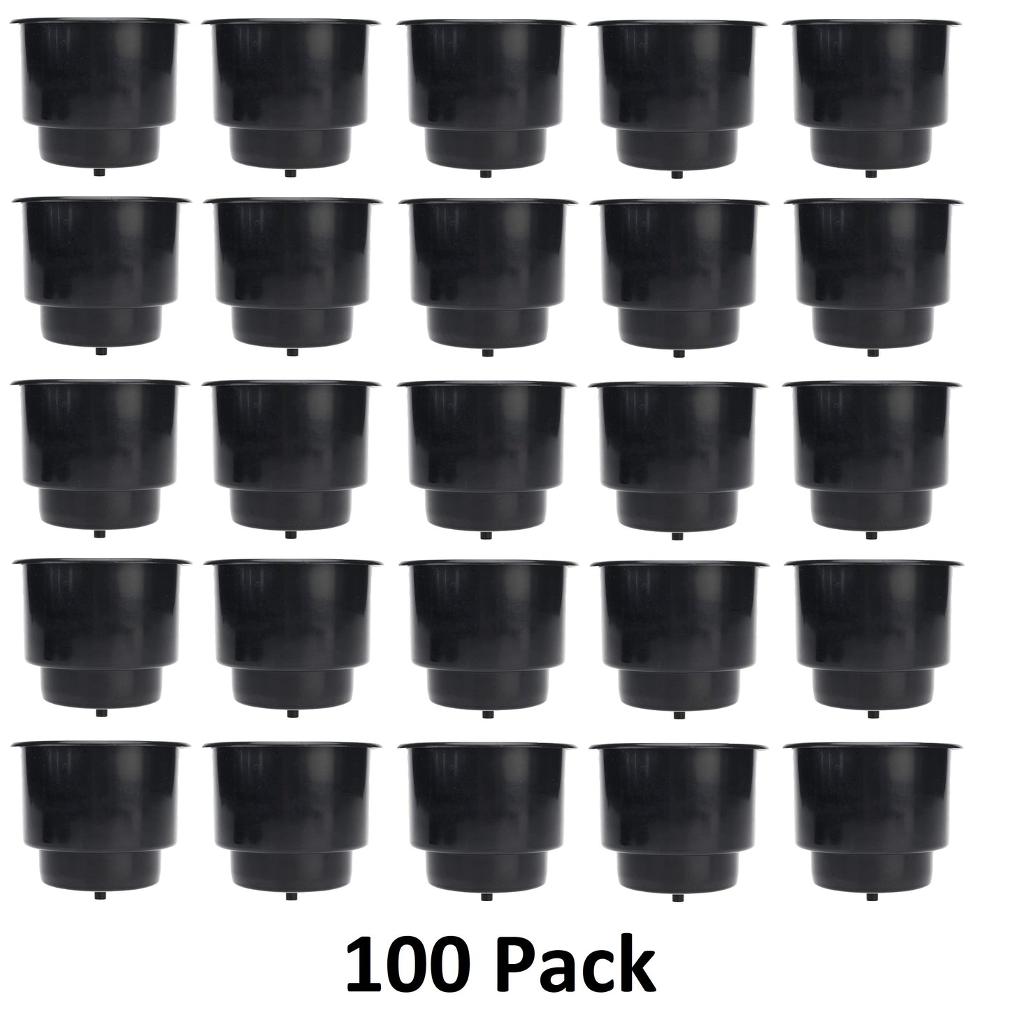 Universal 3-5/8 Black Plastic Jumbo Cup Holder w/ Drain Hole Recessed Drop in Insert Drink Can Holder