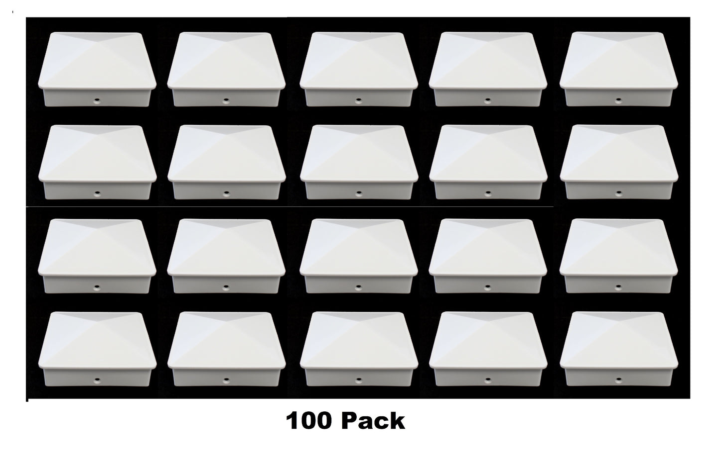 4x4 True (100mmx100mm) Plastic Pyramid Fence Post Caps with Pre-Drilled Hole Black or White