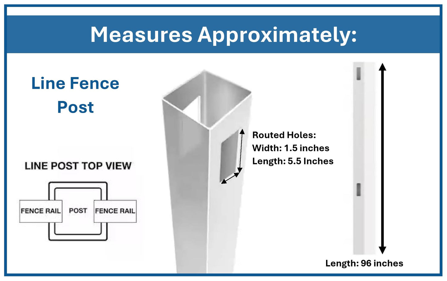 5"x5"x8' White Vinyl Routed Line Fence Posts for 6ft Vinyl Privacy Fence (5" W x 96"H)