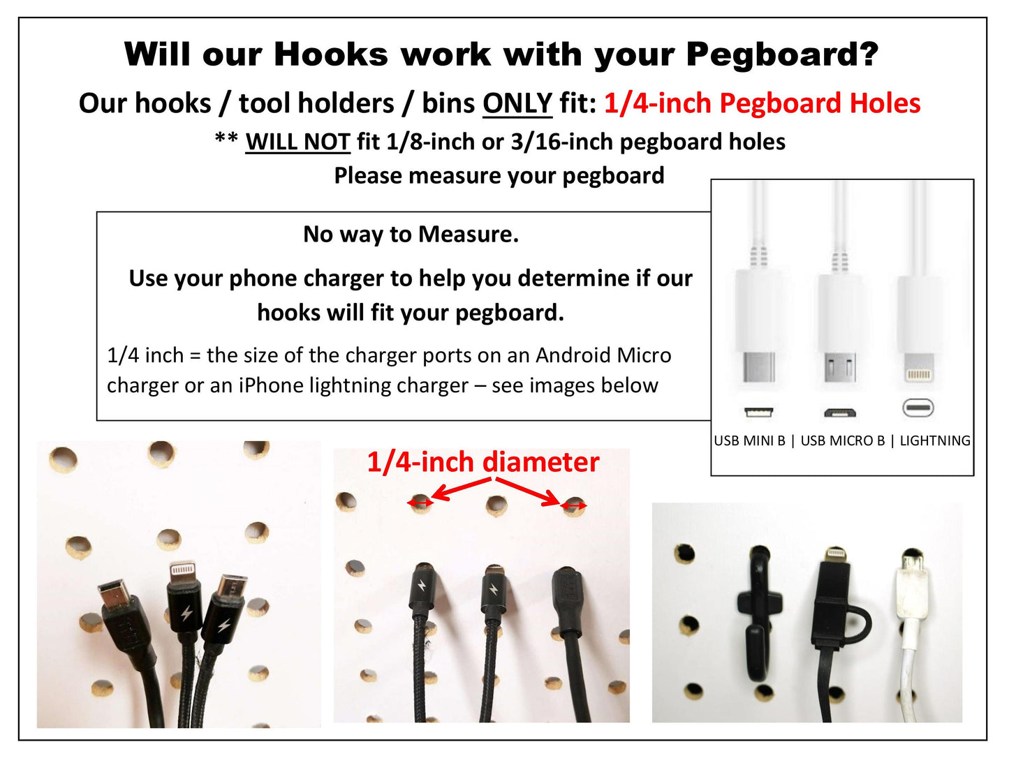 3 inch Hanging Plastic Pegboard Cup Hook Storage Organizer for Crafts / Office or Art Supplies