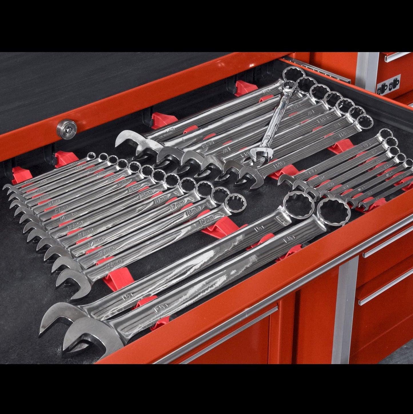 Low Profile Plastic 30 Tool Wrench Organizer Rail 4-Piece Set - Black or Red