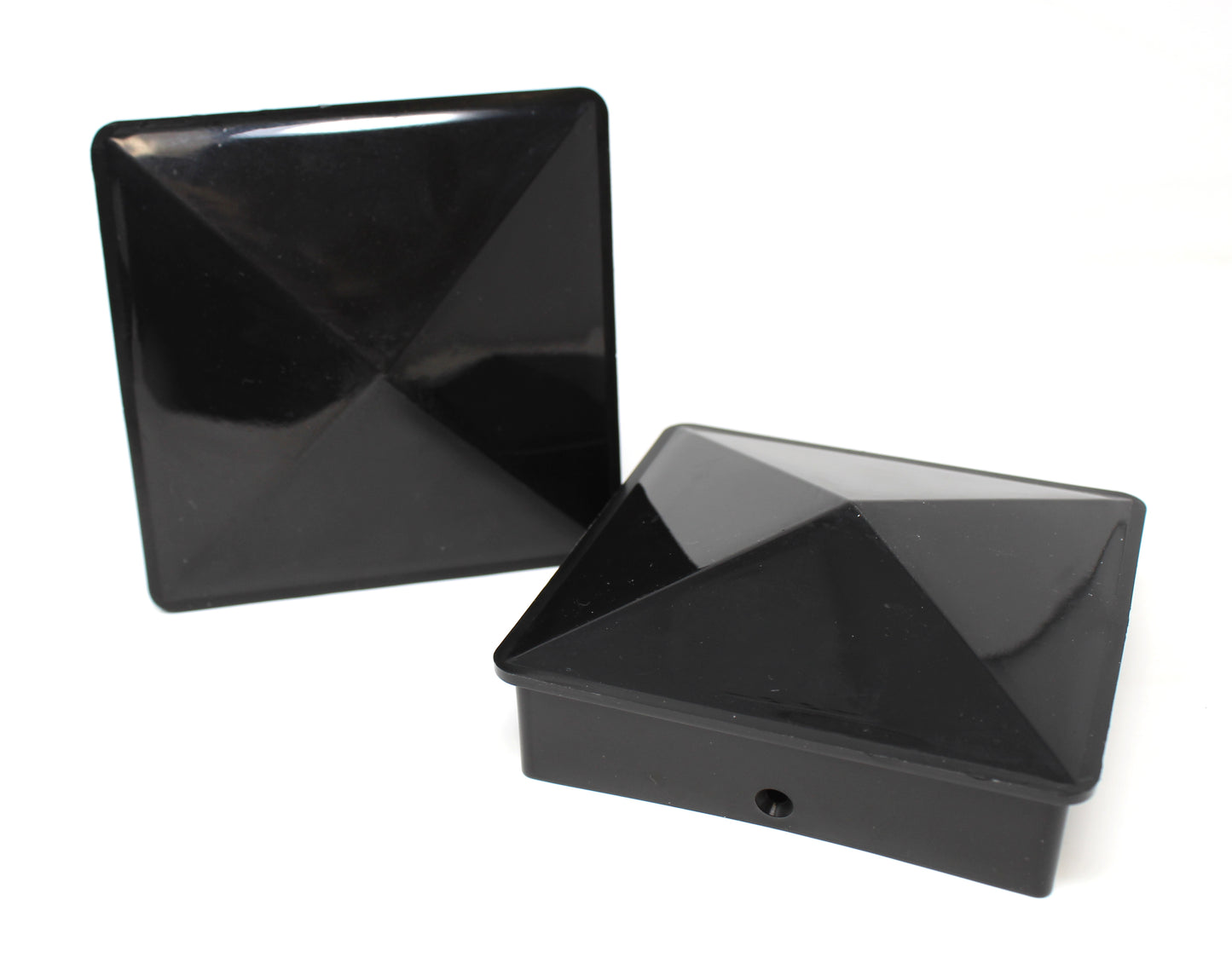 4x4 True (100mmx100mm) Plastic Pyramid Fence Post Caps with Pre-Drilled Hole Black or White