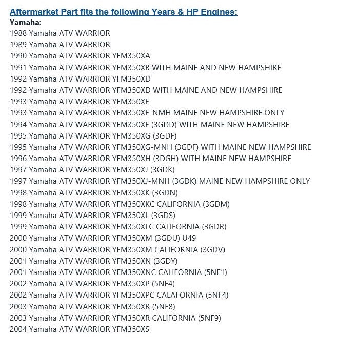 Carburetor Rebuild Kit for Yamaha Warrior 350 350X YFM350X 1988-2004 YFZ350X Yamaha carb