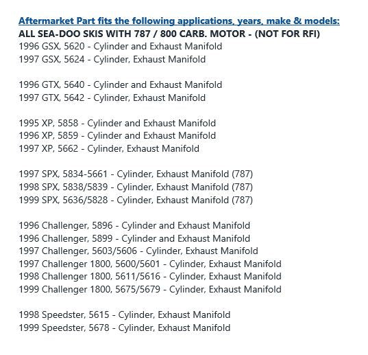 JSP Brand New Aftermarket Rave Valve Gasket for SeaDoo 800 787 SPX OE # 290931540 / 420931540