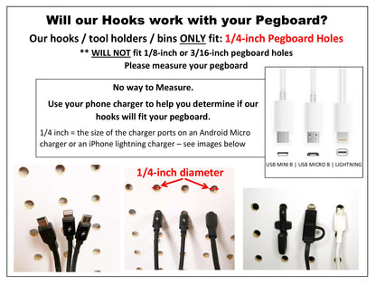 2, 4 or 6 inch Plastic Pegboard Hooks Garage/ Tools/ Storage/ Organization/ Jewelry/ Craft
