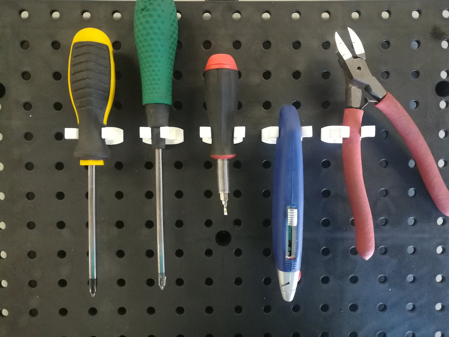 Spring Style Tool Holder Plastic - Multi-Color | Garage Tool Organizer Holder for 1/4 Pegboard Peg Hooks