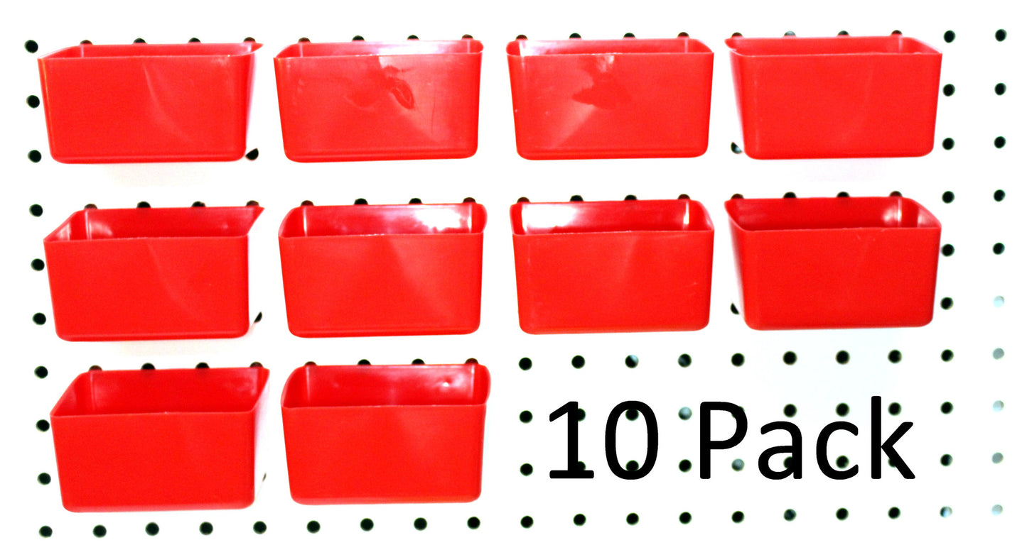 Small Plastic Red Pegboard Storage / Parts Bins - Heavy Duty and Stable -10 Pack