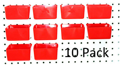 Small Plastic Red Pegboard Storage / Parts Bins - Heavy Duty and Stable -10 Pack