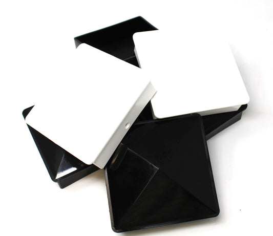 4x4 True (100mmx100mm) Plastic Pyramid Fence Post Caps with Pre-Drilled Hole Black or White