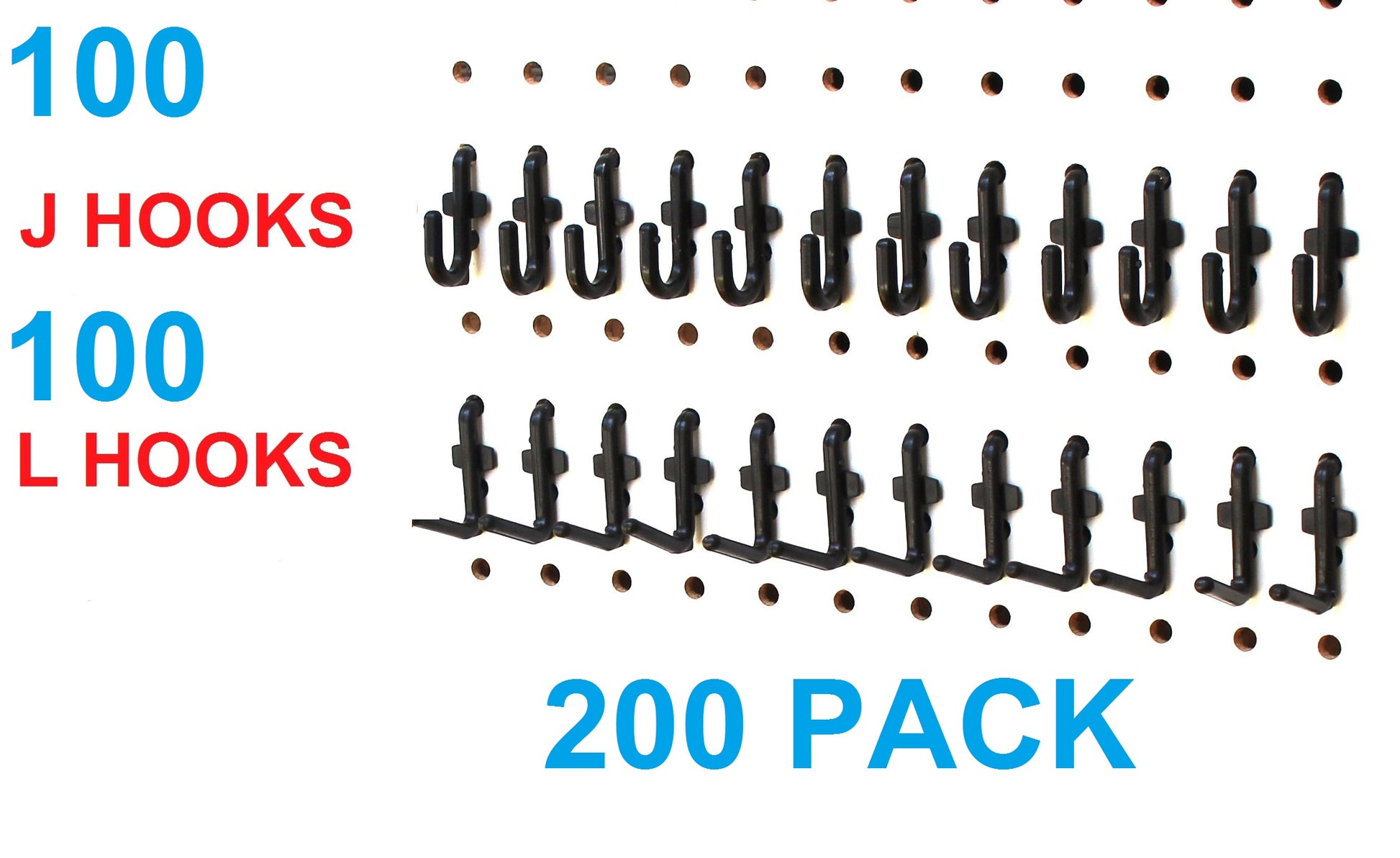 JSP Manufacturing Peg Board Plastic J Hook Style Hooks | Garage Tool  Storage Craft Hooks Pegboard Asscessories (100, Black)