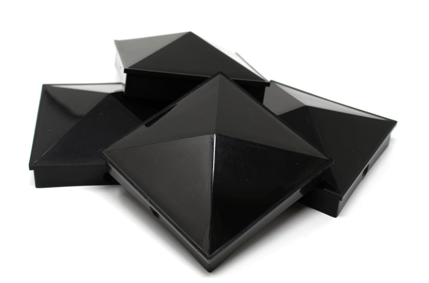 4x4 Nominal (3-5/8"x3-5/8") Plastic Pyramid Fence Post Caps with Pre-Drilled Hole Black or White