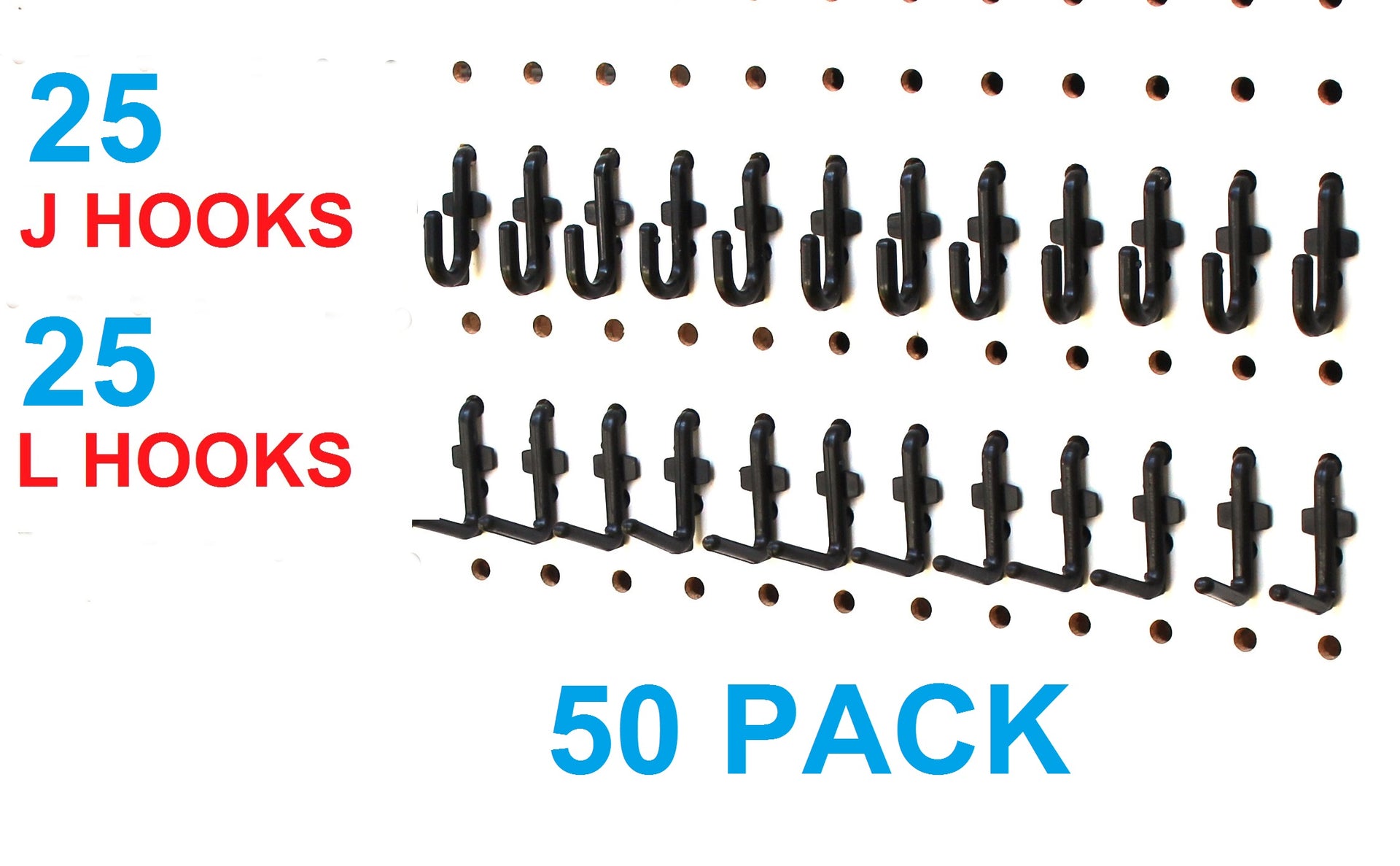 Tnuocke 50pcs J Shape Black Pegboard Hooks,Locking Peg Board Hooks, Black  Peg Hook Accessories,Heavy