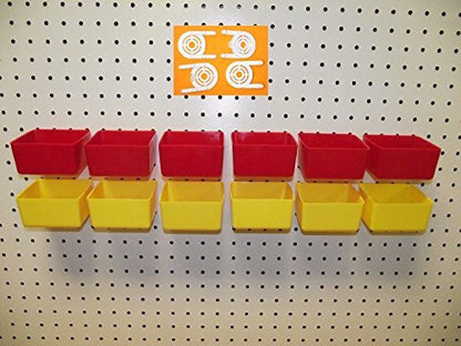 16 Piece Pegboard Plastic Bin and Plastic Tool Holder Kit  (6) Red & (6) Yellow bins Plus (4) Tool holders