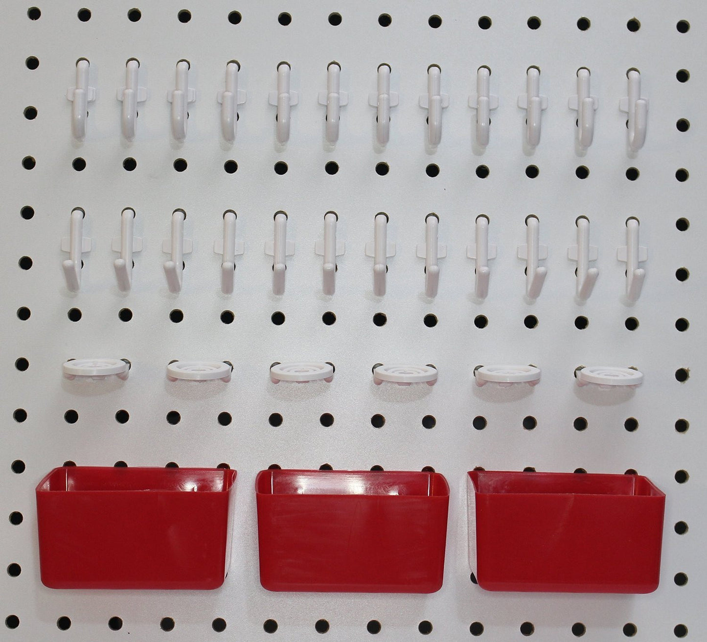 Peg Hook Kit 34 Piece 12 J Hooks & 12 L Hook & 6 Tool Holders & 04 Small Plastic Bins -Free Shipping Peg Board Storage System