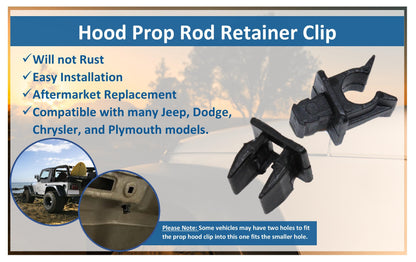 Aftermarket Hood Prop Rod Retainer Clip # J4007456 for Jeep Wrangler YJ / TJ Dodge Chrysler
