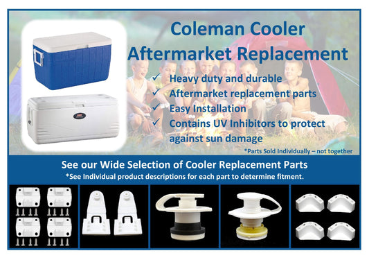 Coleman Cooler Aftermarket Plastic Replacement Parts - Hinges, 1" or 1.5" Drain Plugs, Mounting Brackets