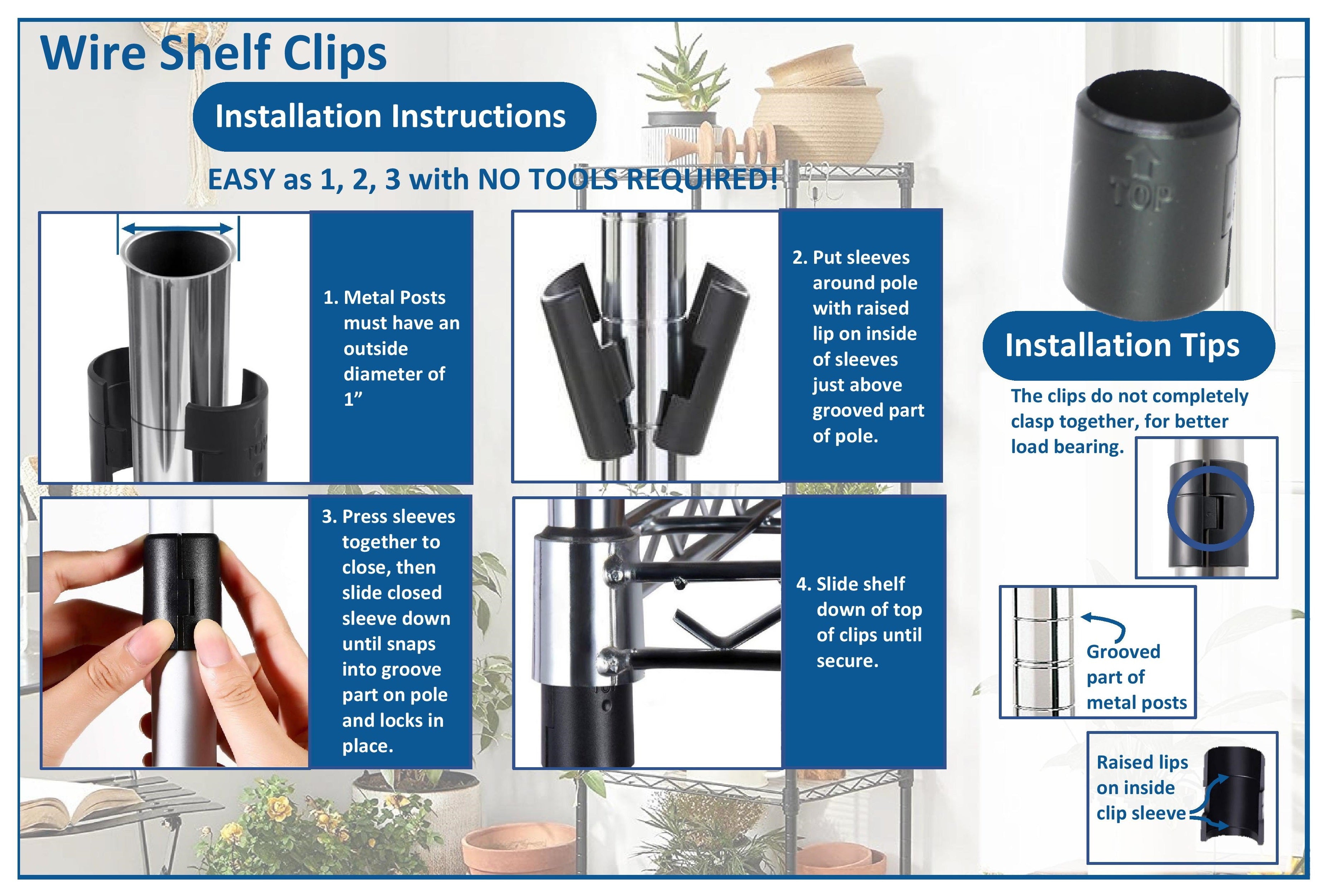 3/4 Diameter Shelf Clips - 4-Pack by