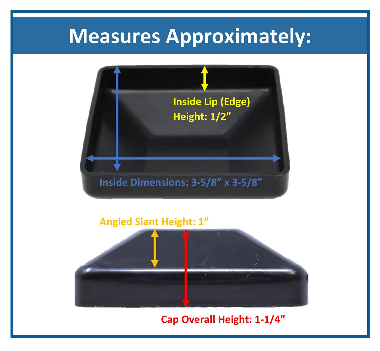 4x4 Nominal (3-5/8"x 3-5/8") Black Plastic Fence Post Caps with a smooth flat top