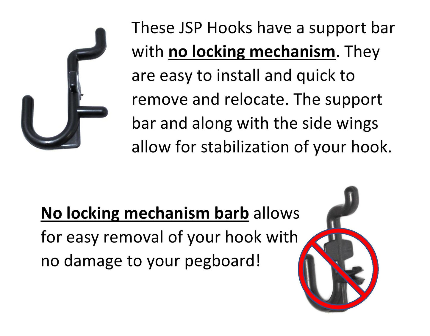 NON-Locking J Style Plastic Pegboard Hooks Plastic Pegboard Hooks - Crafts / Tools